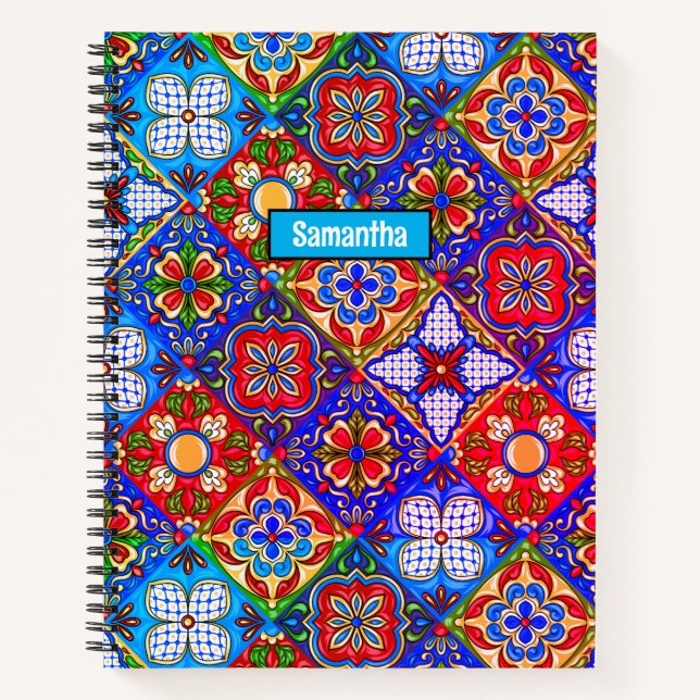 Carnet Elégante talavera mexicaine carrelage bleu violet  (Devant)