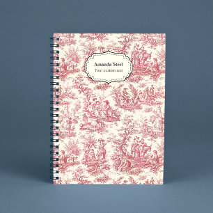 Carnet Elégante toile rouge vintage de jouy
