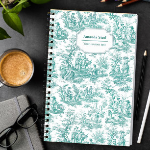 Carnet Elégante toile turquoise vintage de jouy
