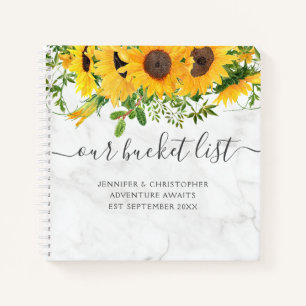 Carnet Elégante Tournesol en marbre Notre liste de seaux 