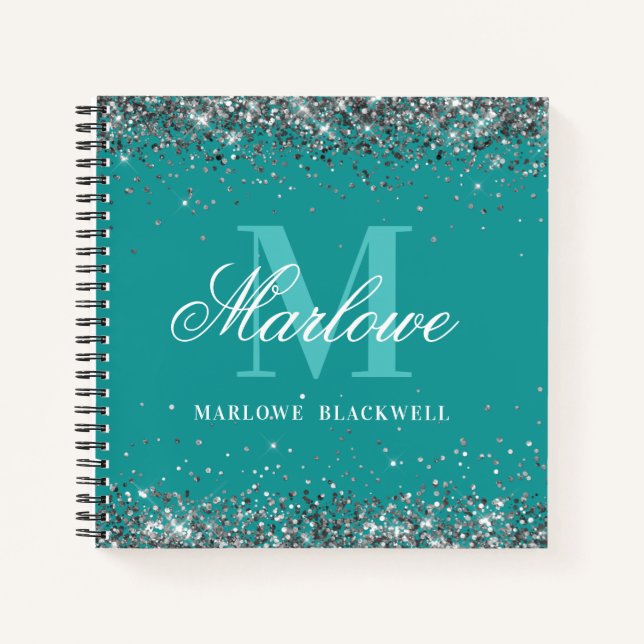 Carnet Elégante Turquoise bleu vert Monogramme Parties sc (Devant)