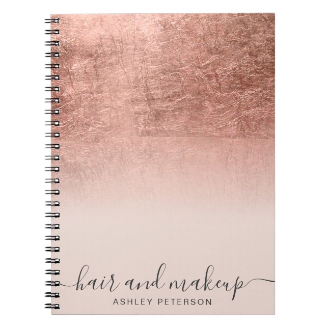 Carnet élégante typographie rose or foil ombre blush (Devant)