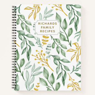 Carnet Élégante verdure Feuille Cookbook Famille Recette