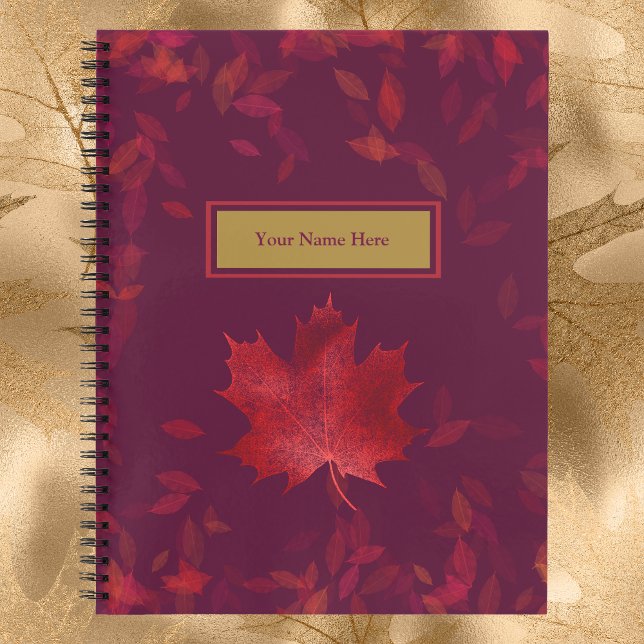Carnet Élégantes feuilles d'automne rouge et or bordeaux (Créateur téléchargé)