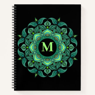 Carnet Élégantes teintes de vert Mandala Flourish Monogra