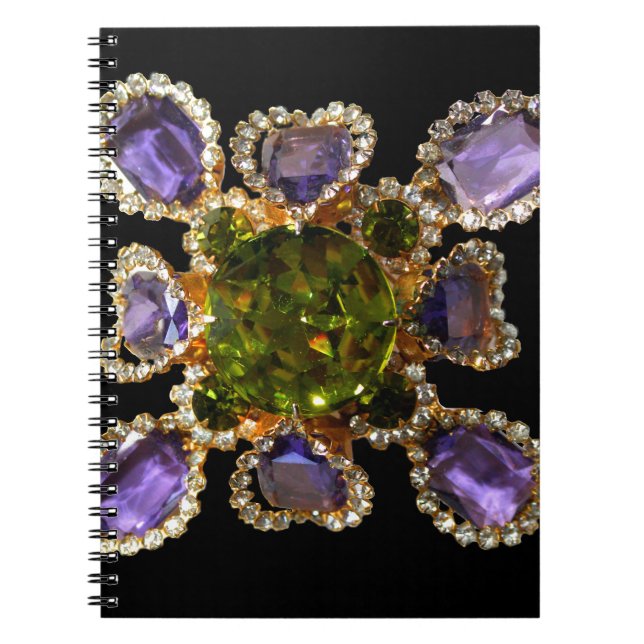 Carnet Élégants diamants pierres précieuses violettes ver (Devant)