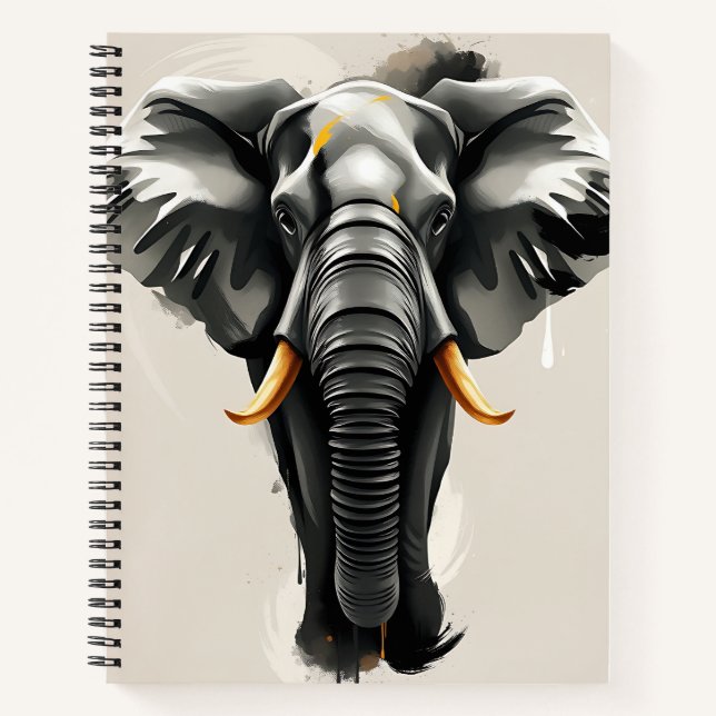 Carnet Eléphant Abstrait avec des défenses d'or en tonali (Devant)
