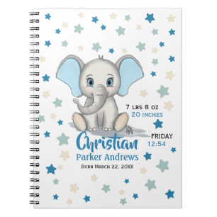 Carnet Eléphant Bébé mignon avec oreilles bleues Boy Stat