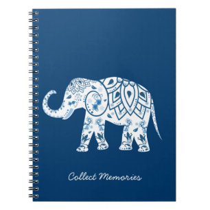 Carnet Eléphant bleu à motif orné