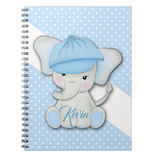 Carnet Éléphant de dessin animé mignon sur fond bleu