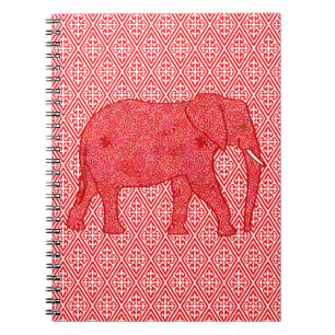 Carnet Éléphant de fleur - rouge-foncé et de corail