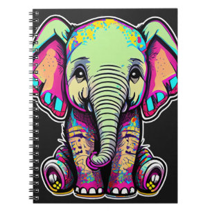 Carnet Eléphant mignon assis illustration numérique