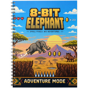 Carnet Éléphant, Rétro Pixel Art 8-Bit