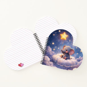 Carnet Éléphant rêveur et lune de minuit cœur en forme de