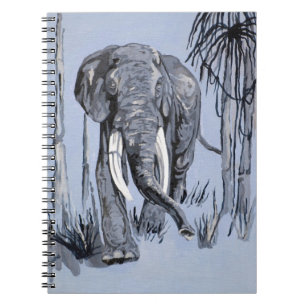 Carnet Elephant Strolling Through Wooded Savanna In Blue