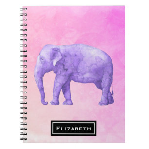 Carnet Eléphant violet sur des aquarelles roses de rêve