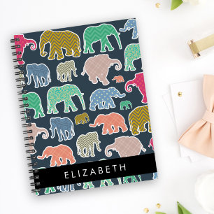 Carnet Eléphants colorés, Motif d'éléphants, Votre nom