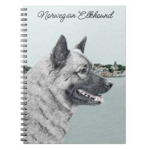 Carnet Elkhound norvégien à la peinture de village - Chie
