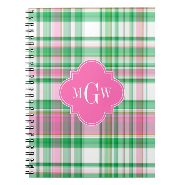 Carnet Emerald Green Hot Pink Wht Preppy Madras (Devant)
