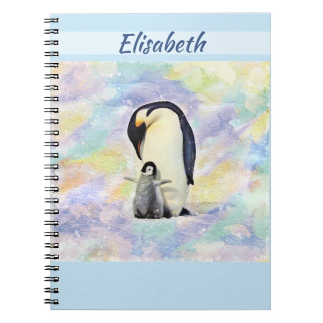 Carnet Empereur Penguin avec l'aquarelle de bébé poussin (Devant)