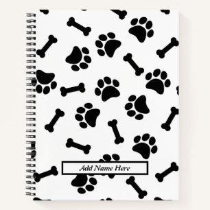 Carnet Empreinte de patte moderne noir et blanc Nom perso