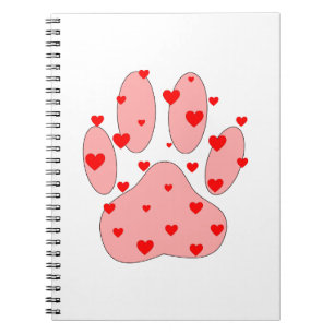 Carnet Empreinte de patte rose aux coeurs