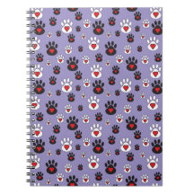 Empreintes de pattes aux Coeurs rouges en bleu