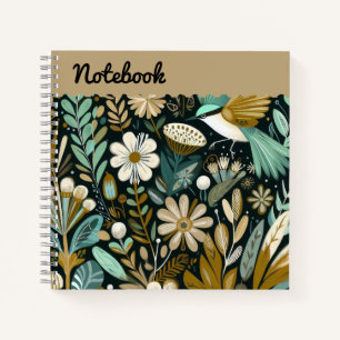 Carnet en fleurs turquoise - Décor Folk Bird top