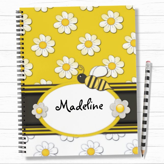 Carnet en spirale abeille marguerite jaune (Créateur téléchargé)