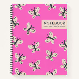 Carnet en spirale de papillons roses