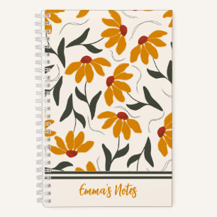 Carnet en spirale fleurie jaune   Journal