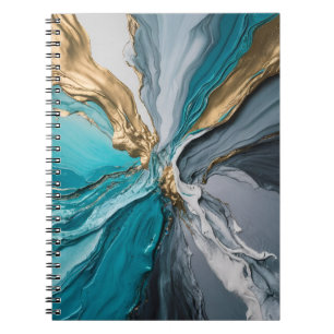 Carnet en spirale moderne Elégant Bleu Marbre Or
