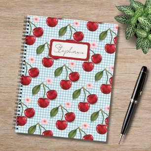 Carnet En vichy Bleu Rustique Et Monogramme De Cerises