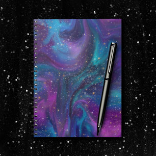 Carnet Encre cosmique   Turquoise bleu violet Galaxie Neb