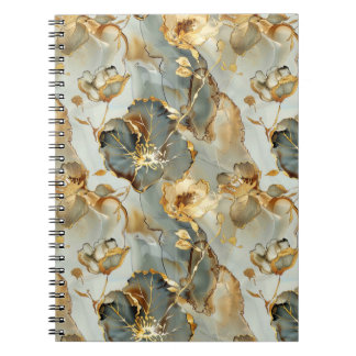 Carnet Encre Florale Grise Bleu Doré Aquarelle