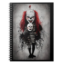 Enfant Clown Mal Tenant Une Tête Clown Effrayant