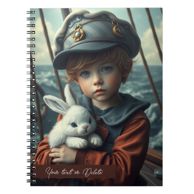 Carnet Enfant thème nautique tenant son jouet lapin coutu (Devant)
