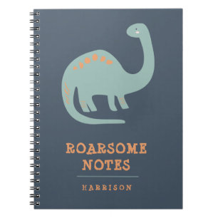 Carnet Enfants amusants dinosaure bleu & orange personnal