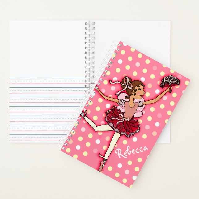 Carnet Enfants filles nom ballerina pois rose point (À l'intérieur)