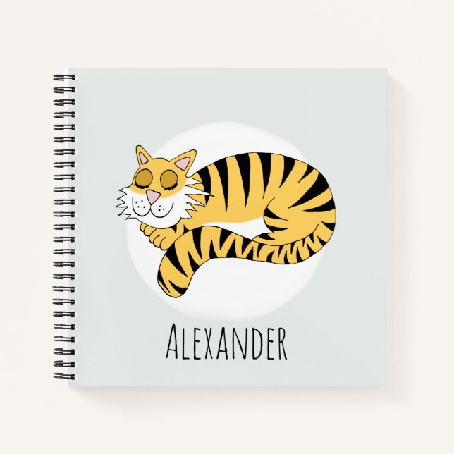 Carnet Enfants mignonne dormant Jungle Tigre et nom (Devant)