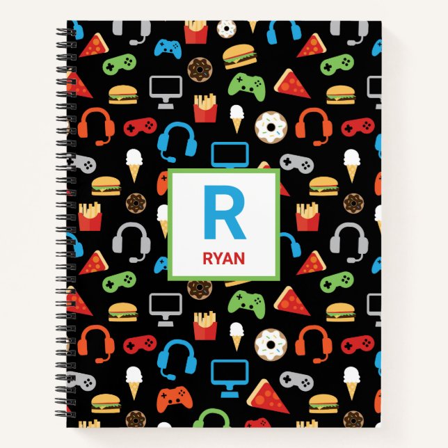 Carnet Enfants Monogramme Vidéo Jeu Motif Gamer (Devant)
