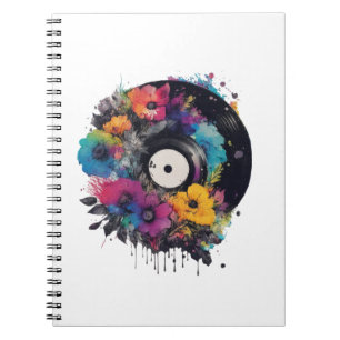 Carnet Enregistrement en vinyle avec fleurs colorées