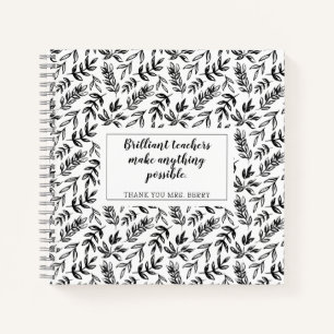 Carnet Enseignant Floral Blanc Noir