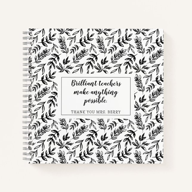 Carnet Enseignant Floral Blanc Noir (Devant)