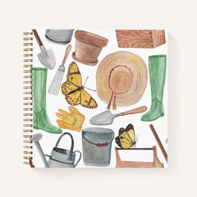 Carnet ensemble d'aquarelle de jardin motifs outils  (Devant)
