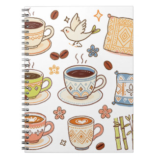Carnet Ensemble de doodle d'art folklorique et de café de