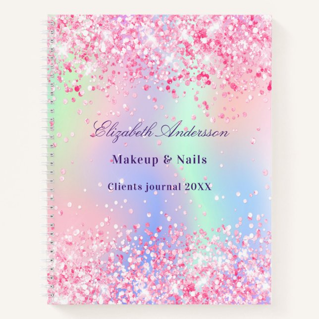 Carnet Entreprise de nom holographique rose pâle (Devant)