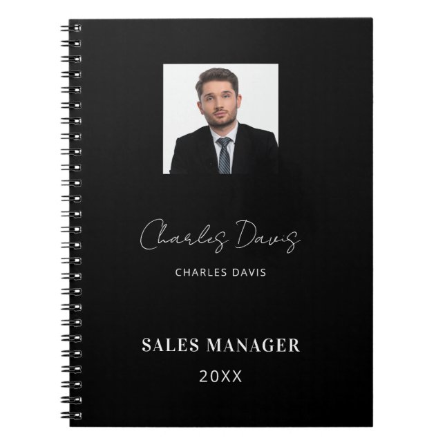 Carnet Entreprise photo de signature de nom blanc noir (Devant)