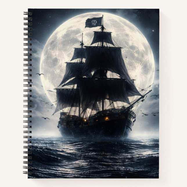 Carnet Epic Pirate Ship Moon Notebook – Dark Ocean Pirate (Devant)