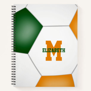 Carnet équipe de football orange vert couleurs monogramme